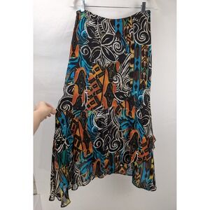 Vintage Y2K‎ 100% Silk Boho Abstract Floral Maxi Skirt Size M Lined Artsy Indie